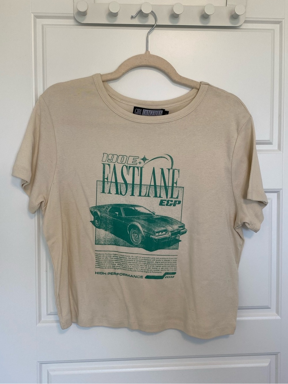 Fastlane Graphic Tee - Beige with Green Print